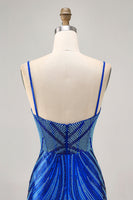 Load image into Gallery viewer, Sparkly Royal Blue Short Backless Tight Prom Dress with Beading