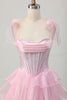 Load image into Gallery viewer, Sparkly Pink Tiered Corset Ruched Short Prom Dress with Beading