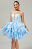 Load image into Gallery viewer, Blue A Line Corset Strapless Short Prom Dress with Ruffles