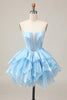 Load image into Gallery viewer, Pink A Line Tiered Corset Short Prom Dress with Ruffles