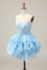 Load image into Gallery viewer, Pink A Line Tiered Corset Short Prom Dress with Ruffles