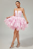 Load image into Gallery viewer, Pink A Line Tiered Corset Short Prom Dress with Ruffles