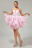 Load image into Gallery viewer, Pink A Line Tiered Corset Short Prom Dress with Ruffles