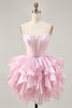 Load image into Gallery viewer, Blue A Line Corset Strapless Short Prom Dress with Ruffles