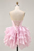 Load image into Gallery viewer, Blue A Line Corset Strapless Short Prom Dress with Ruffles