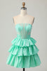 Load image into Gallery viewer, Sparkly Red Ruffled Strapless Corset Short Prom Dress with Bow