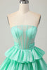 Load image into Gallery viewer, Sparkly Red Ruffled Strapless Corset Short Prom Dress with Bow