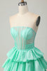Load image into Gallery viewer, Sparkly Red Ruffled Strapless Corset Short Prom Dress with Bow