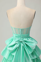 Load image into Gallery viewer, Sparkly Green Ruffled Corset Strapless Short Prom Dress with Bow