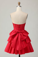 Load image into Gallery viewer, Sparkly Red Ruffled Strapless Corset Short Prom Dress with Bow