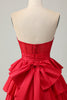Load image into Gallery viewer, Sparkly Red Ruffled Strapless Corset Short Prom Dress with Bow