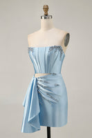 Load image into Gallery viewer, Sparkly Blue Tight Short Corset Prom Dress with Ruffles