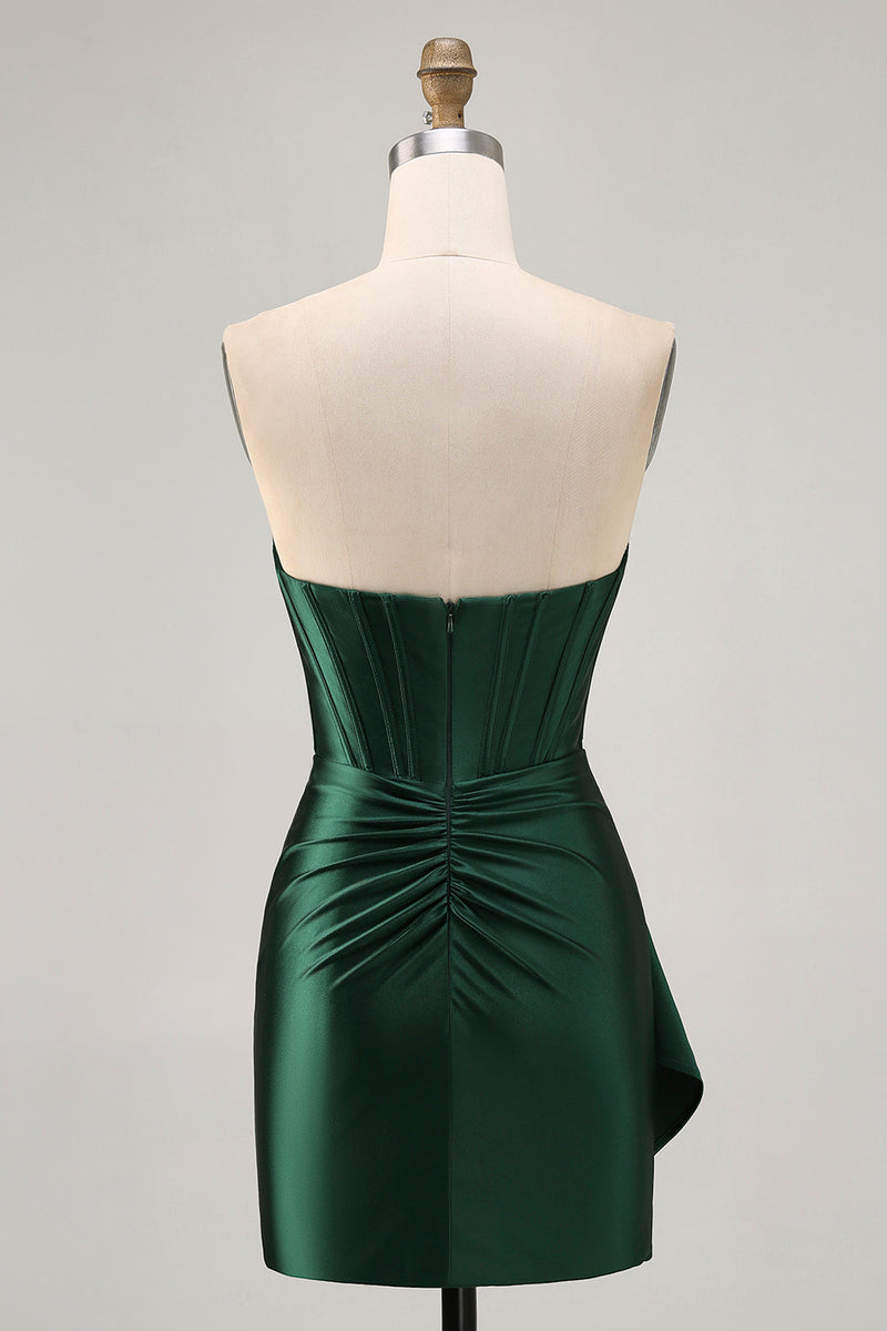 Load image into Gallery viewer, Sparkly Dark Green Short Tight Corset Prom Dress with Sash