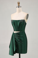 Load image into Gallery viewer, Sparkly Dark Green Short Tight Corset Prom Dress with Sash