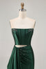 Load image into Gallery viewer, Sparkly Dark Green Short Tight Corset Prom Dress with Sash