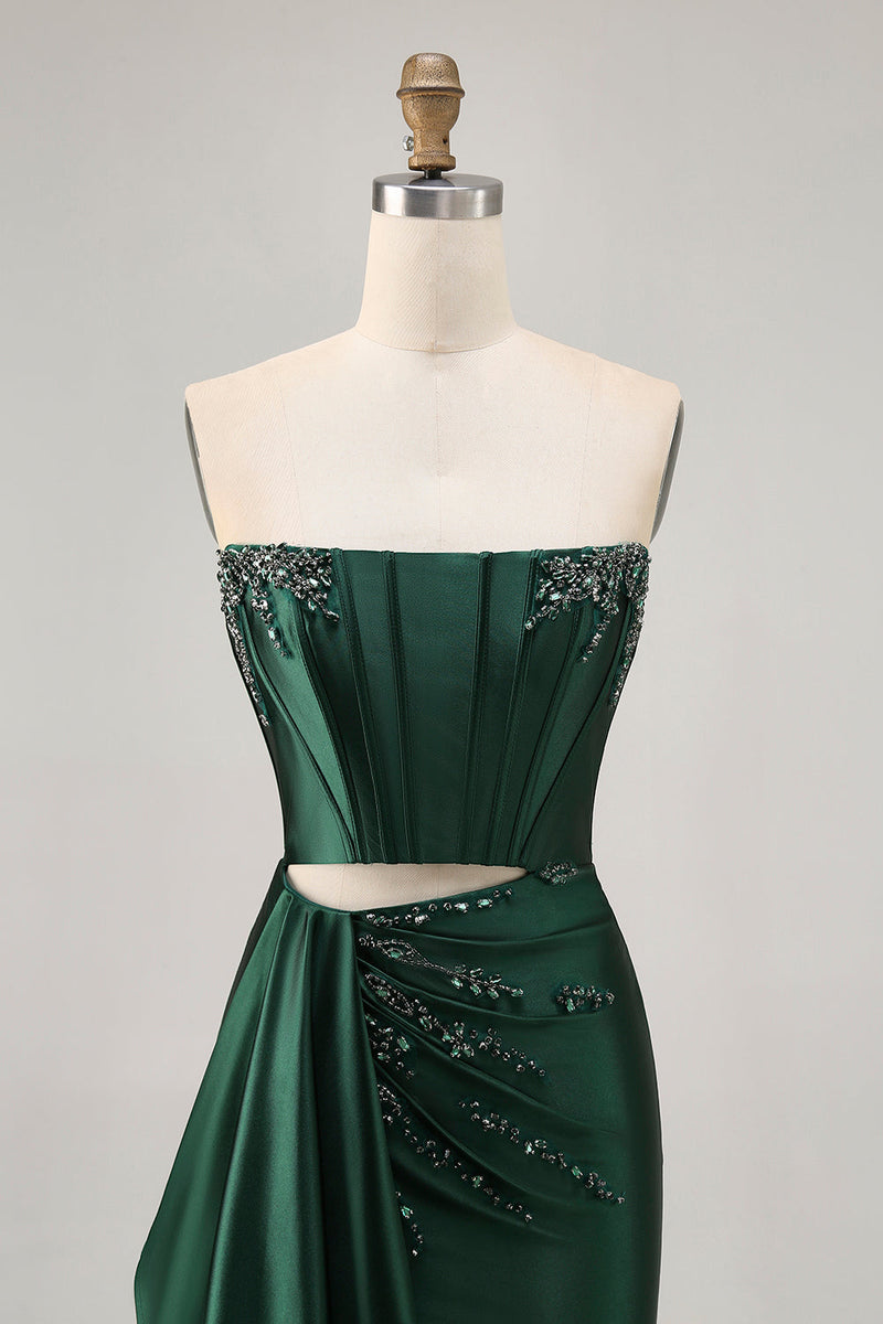 Load image into Gallery viewer, Sparkly Dark Green Short Tight Corset Prom Dress with Sash