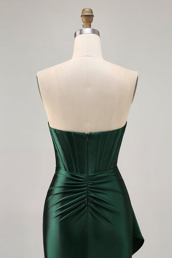Sparkly Dark Green Short Tight Corset Prom Dress with Sash