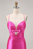 Load image into Gallery viewer, Fuchsia Satin Tight Short Keyhole Prom Dress with Bow