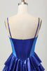 Load image into Gallery viewer, Sparkly Royal Blue Corset Metallic Ruffled Short Prom Dress with Bows