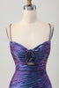 Load image into Gallery viewer, Sparkly Blue and Purple Floral Metallic Tight Short Prom Dress with Ruffles