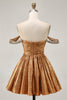 Load image into Gallery viewer, Sparkly Green A Line Mteallic Off the Shoulder Short Prom Dress