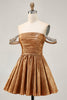 Load image into Gallery viewer, Sparkly Green A Line Mteallic Off the Shoulder Short Prom Dress