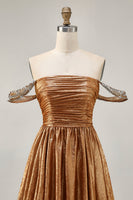 Load image into Gallery viewer, Sparkly Green A Line Mteallic Off the Shoulder Short Prom Dress