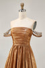 Load image into Gallery viewer, Sparkly Green A Line Mteallic Off the Shoulder Short Prom Dress