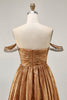 Load image into Gallery viewer, Sparkly Green A Line Mteallic Off the Shoulder Short Prom Dress