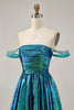 Load image into Gallery viewer, Sparkly Golden Off the Shoulder Metallic A Line Short Prom Dress