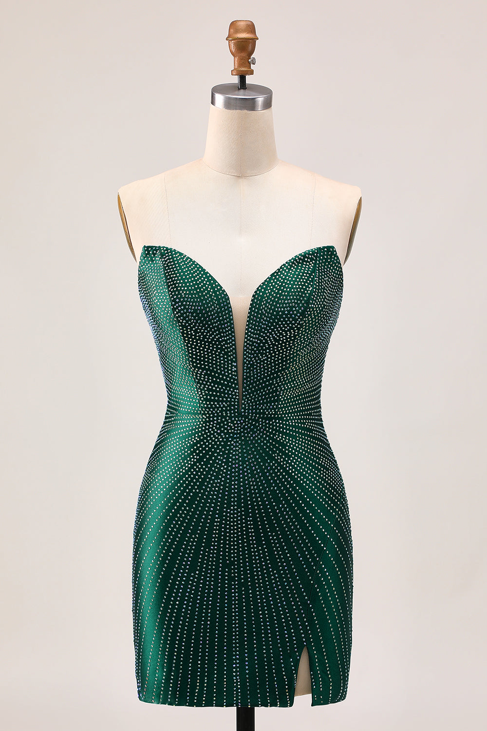 Sparkly Dark Green Satin Tight Short Prom Dress with Beading