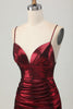 Load image into Gallery viewer, Burgundy Tight Spaghetti Straps Ruched Short Metallic Prom Dress