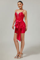 Load image into Gallery viewer, Sparkly Red Beaded Tight Corset Short Prom Dress with Bow