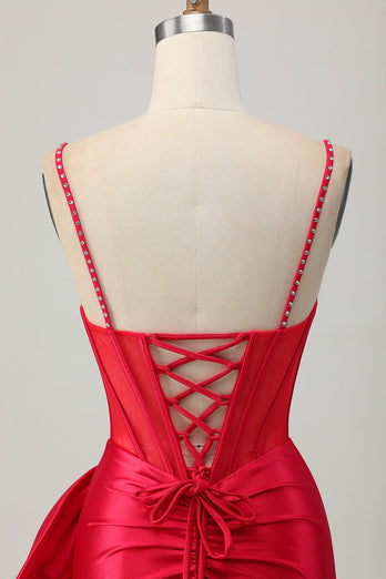 Sparkly Red Beaded Tight Corset Short Prom Dress with Bow