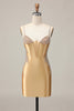 Load image into Gallery viewer, Sparkly Golden Satin Corset Short Tight Prom Dress with Beading
