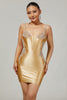 Load image into Gallery viewer, Sparkly Golden Satin Corset Short Tight Prom Dress with Beading