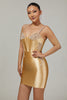 Load image into Gallery viewer, Sparkly Golden Satin Corset Short Tight Prom Dress with Beading