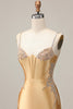 Load image into Gallery viewer, Sparkly Golden Satin Corset Short Tight Prom Dress with Beading