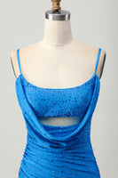 Load image into Gallery viewer, Sparkly Blue Beaded Tight Cut Out Short Prom Dress with Drapes
