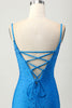 Load image into Gallery viewer, Sparkly Blue Beaded Tight Cut Out Short Prom Dress with Drapes