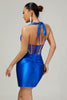 Load image into Gallery viewer, Sparkly Royal Blue Halter Tight Corset Short Prom Dress with Rhinestones