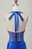 Load image into Gallery viewer, Sparkly Fuchsia Tight Corset Halter Short Prom Dress with Rhinestones