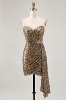 Load image into Gallery viewer, Sparkly Khaki Leopard Printed Tight Sequin Short Prom Dress