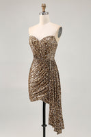 Load image into Gallery viewer, Sparkly Khaki Leopard Printed Tight Sequin Short Prom Dress