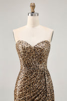 Load image into Gallery viewer, Sparkly Khaki Leopard Printed Tight Sequin Short Prom Dress