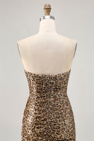 Load image into Gallery viewer, Sparkly Khaki Leopard Printed Tight Sequin Short Prom Dress