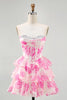 Load image into Gallery viewer, Sparkly Fuchsia Floral Corset Sweetheart Short Prom Dress