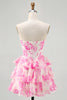 Load image into Gallery viewer, Sparkly Fuchsia Floral Corset Sweetheart Short Prom Dress