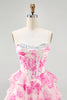 Load image into Gallery viewer, Sparkly Fuchsia Floral Corset Sweetheart Short Prom Dress