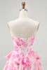 Load image into Gallery viewer, Sparkly Fuchsia Floral Corset Sweetheart Short Prom Dress